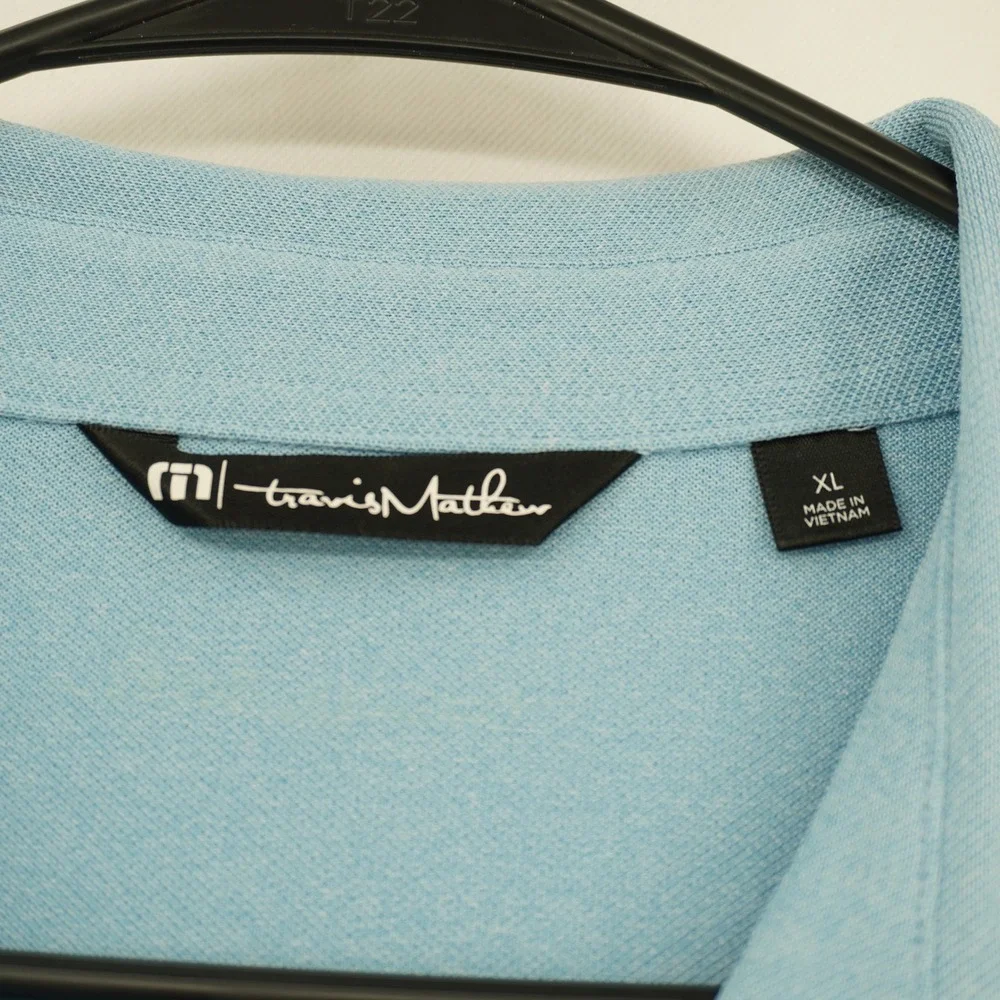 TravisMathew‎ Mens XL Light Blue Striped Performance Golf Polo Shirt RN 123280